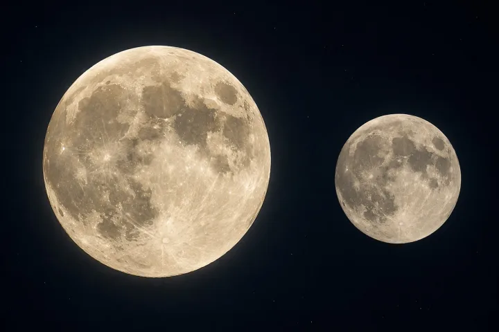 Confronto scientifico tra le dimensioni apparenti di una superluna al perigeo e di una luna piena normale